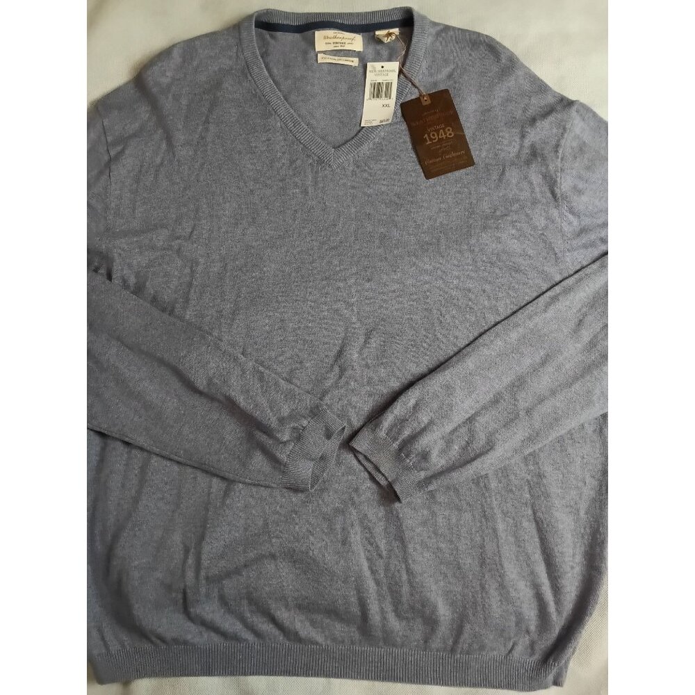 Weatherproof Vintage Men's Cotton Cashmere V-Neck Sweater XXL Chambray Heather